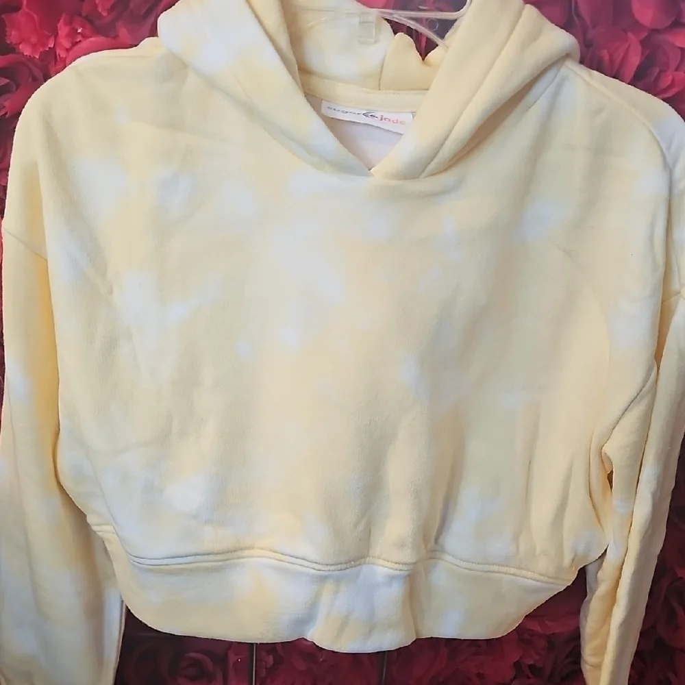 Sugar & Jade NWT Girls Pale Yellow Tie Dye Crop Hoodie With Emoji Graphic Size 8